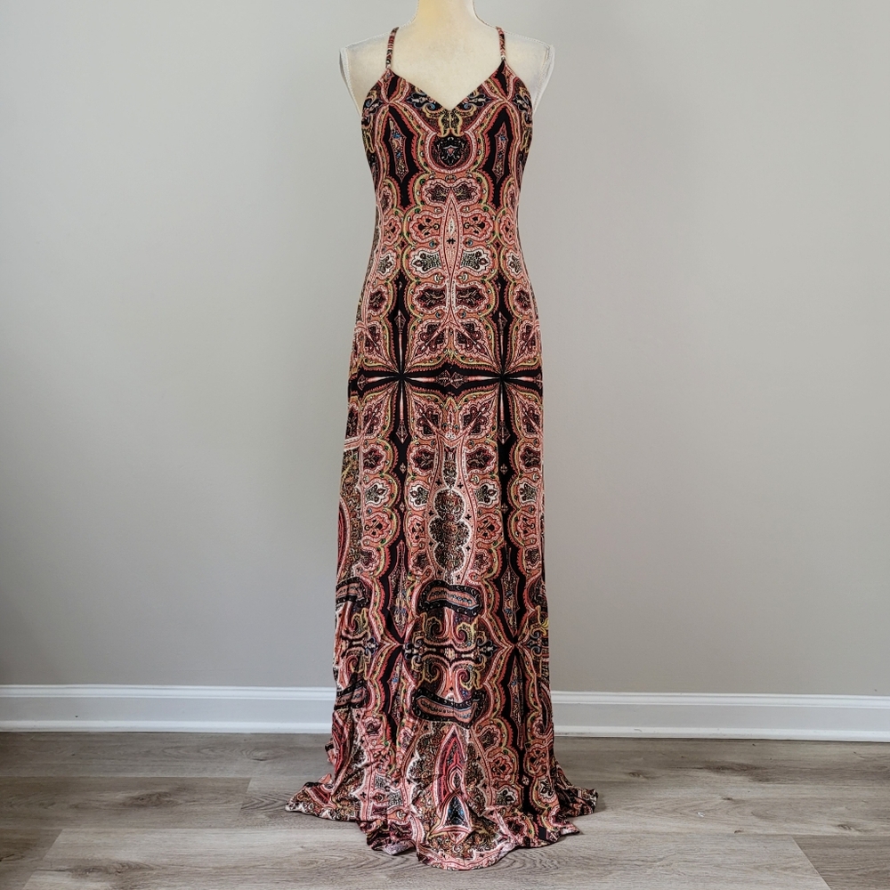 ALICE & OLIVIA Size 4 Alves Paisley Scarf Print V-Neckline Cross Back Maxi Dress - Picture 8 of 8